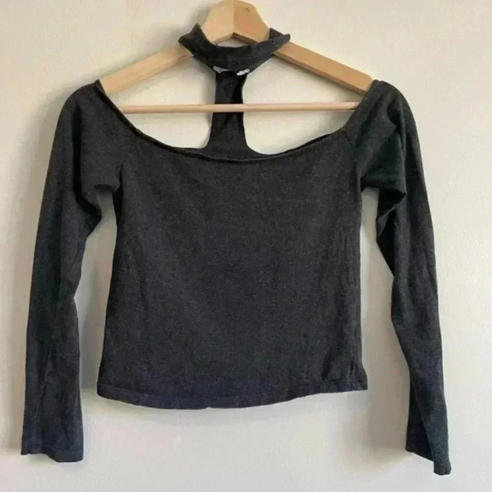 BlueNotes Women  Long Sleeve Choker Off Shoulder Halter Top Blouse Shirt